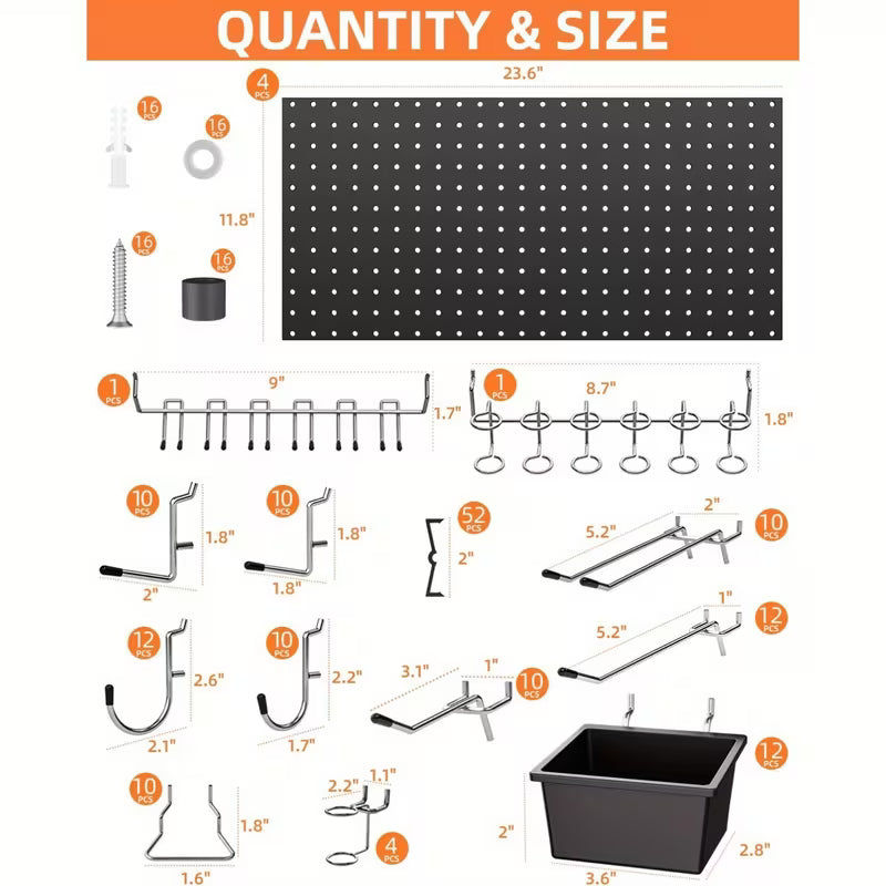 Kit Organizador de Pared Tablero Perforado Metal 158 Piezas