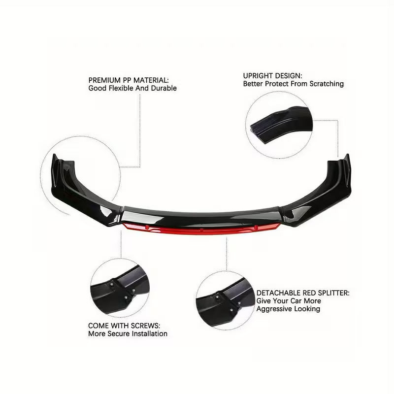 Kit Body Kit Honda Accord / Civic – Labio Delantero + Faldones Laterales + Varillas | Negro Brillante con Rojo