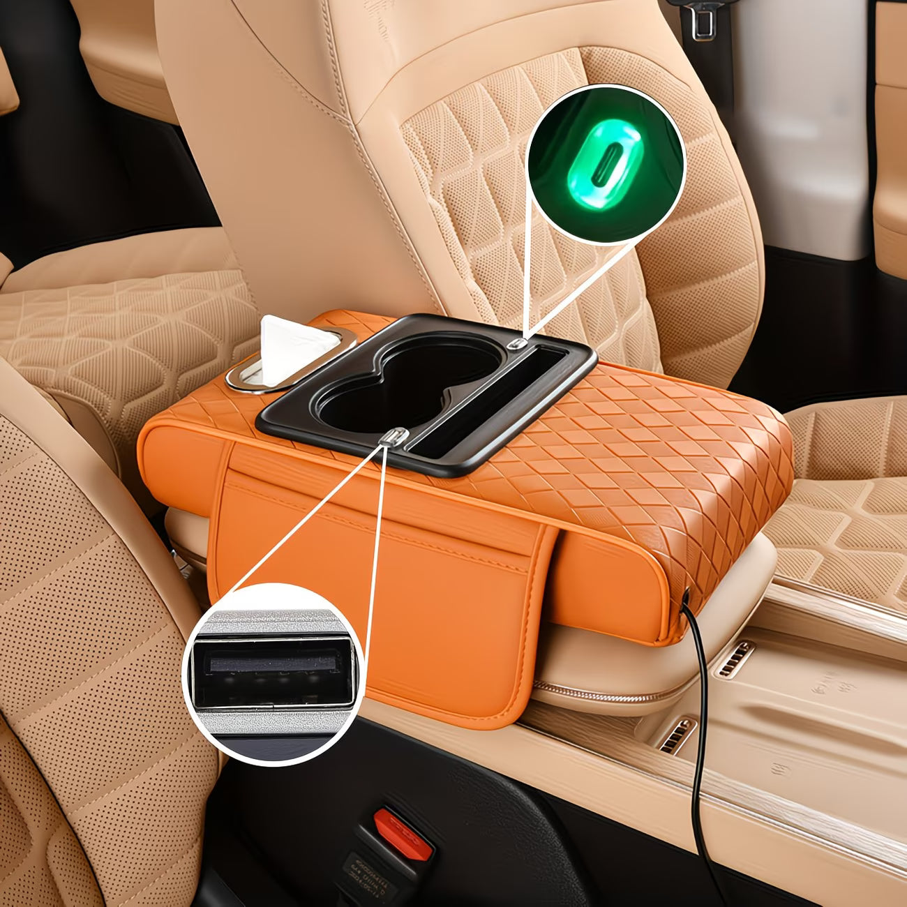 Almohadilla Elevadora para Consola Central de Auto con Cable de Datos Universal