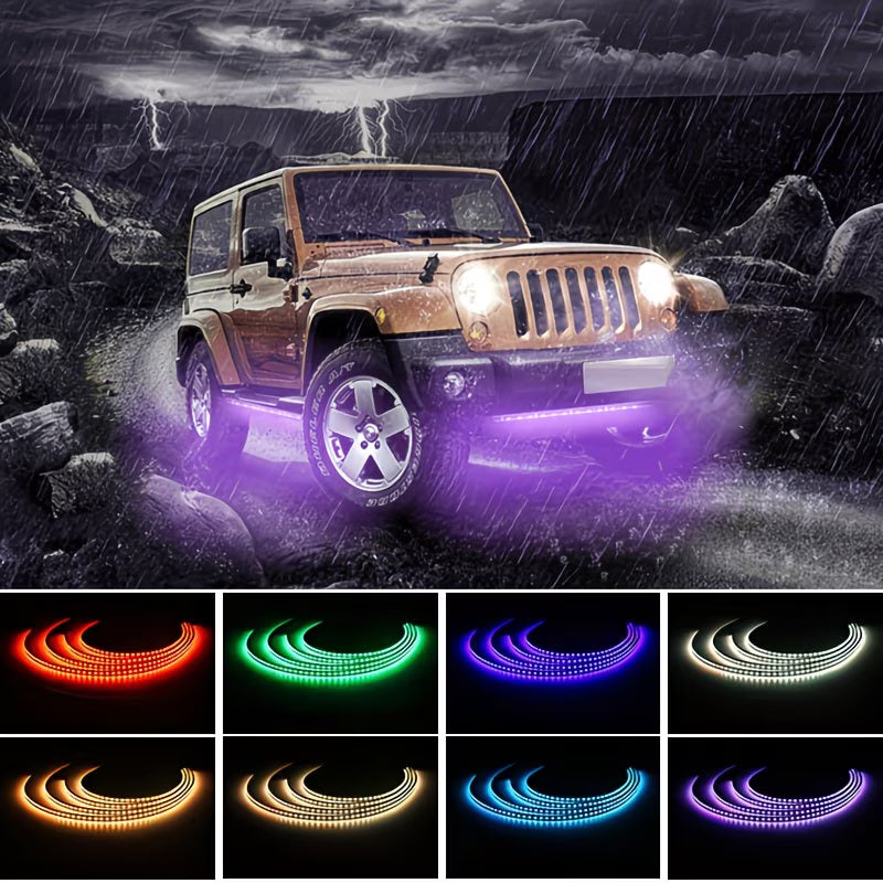 Kit Tira de Luces LED RGB Multicolor 4 en 1 Chasis Auto 90x120 cm Control APP y Remoto
