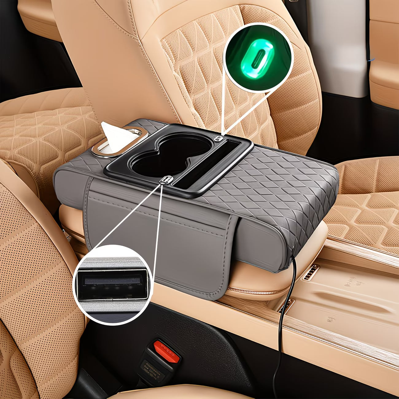 Almohadilla Elevadora para Consola Central de Auto con Cable de Datos Universal