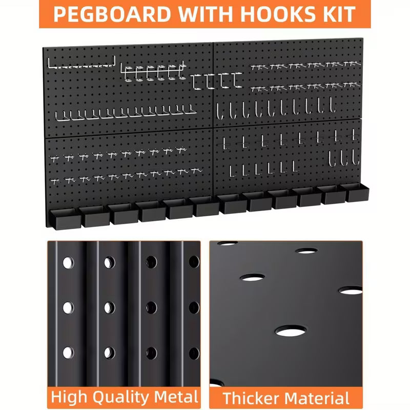 Kit Organizador de Pared Tablero Perforado Metal 158 Piezas