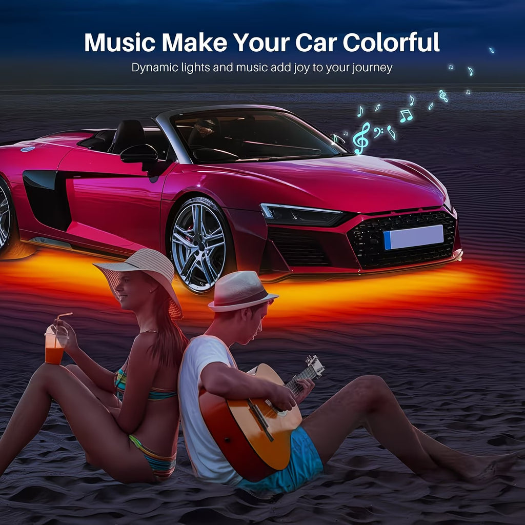 Kit Tira de Luces LED RGB Multicolor 4 en 1 Chasis Auto 90x120 cm Control APP y Remoto