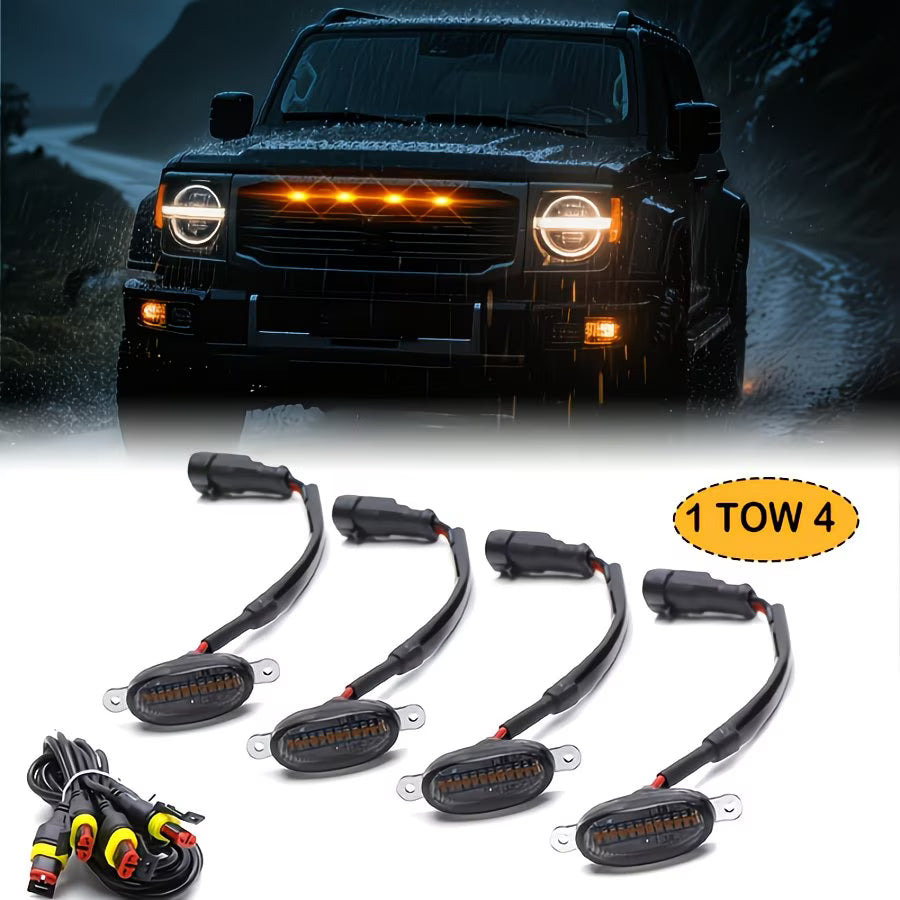 4 Piezas Luces de Rejilla LED Ámbar Lente Ahumada DC12V Carcasa Negra