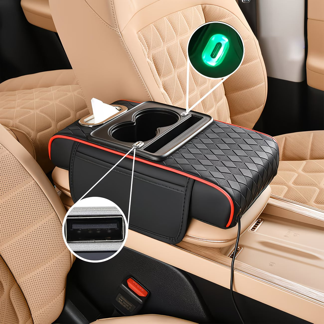 Almohadilla Elevadora para Consola Central de Auto con Cable de Datos Universal