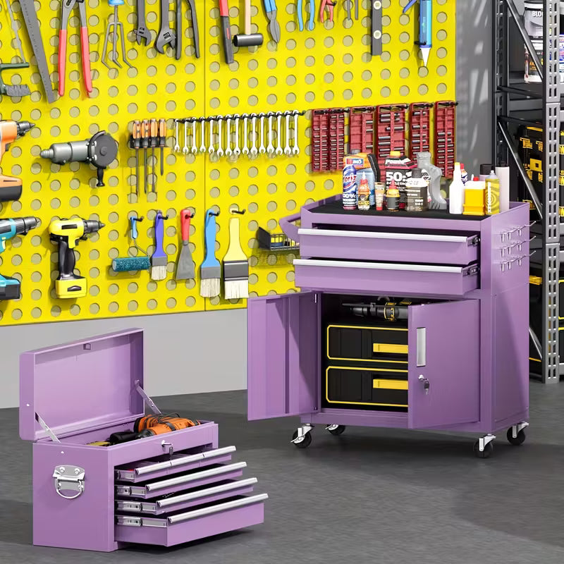 Caja de Herramientas Rodante 2 en 1 – 5 u 8 Cajones | Negro, Morado, Rosa