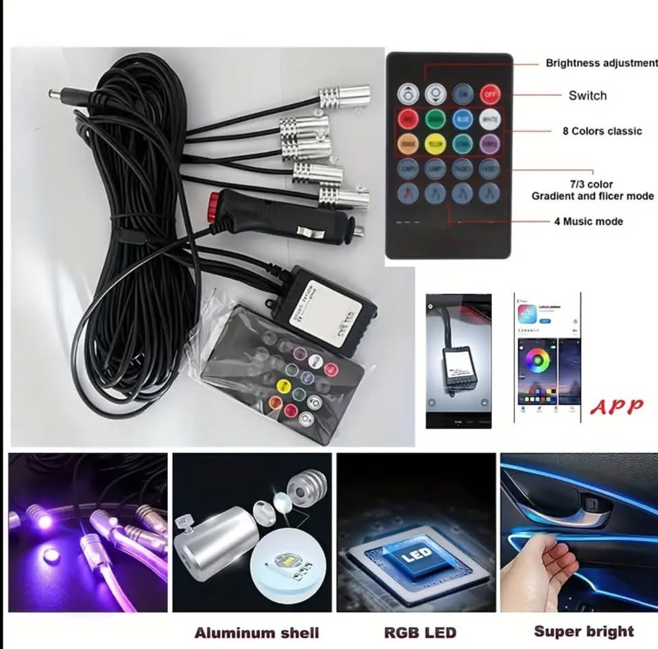 Kit de Iluminación Ambiental LED Interior 9 en 1 – Control por App, Sincronización de Música, Compatible con Todos los Modelos