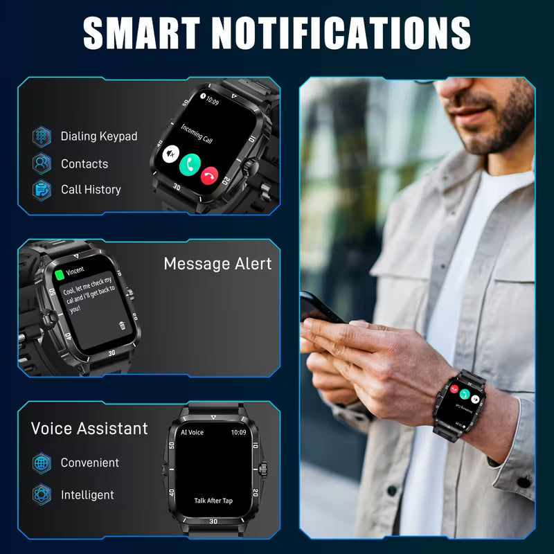 INEYES Smartwatch Deportivo – Pantalla HD, Larga Duración | Negro / Gris Militar