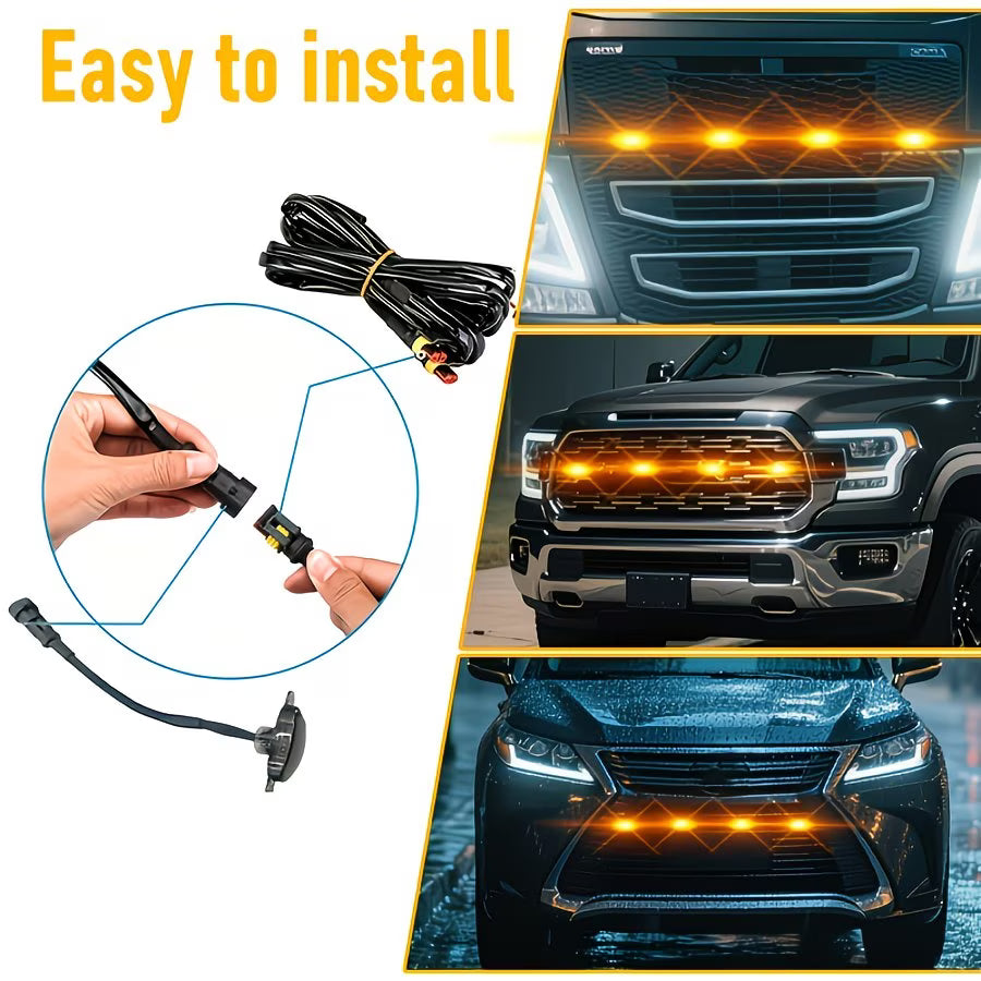 4 Piezas Luces de Rejilla LED Ámbar Lente Ahumada DC12V Carcasa Negra