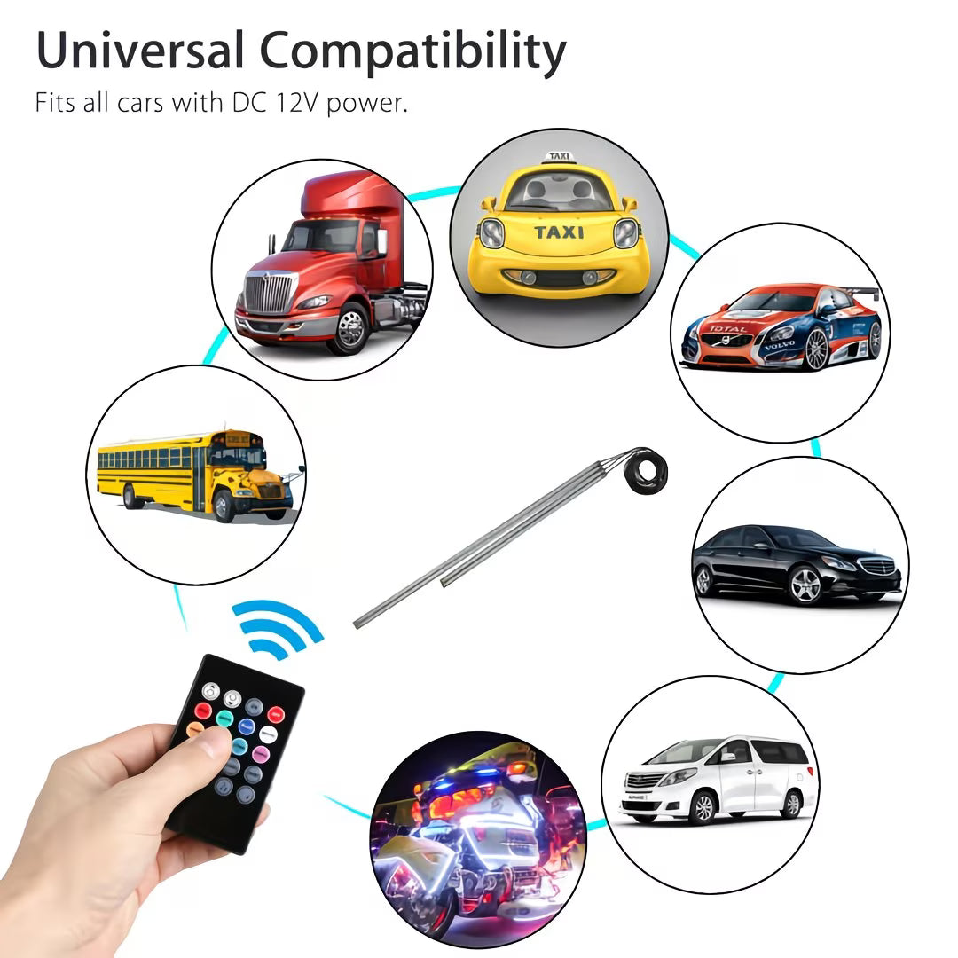 Kit Tira de Luces LED RGB Multicolor 4 en 1 Chasis Auto 90x120 cm Control APP y Remoto