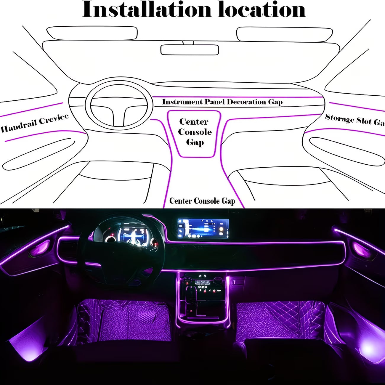 Kit de Iluminación Ambiental LED Interior 9 en 1 – Control por App, Sincronización de Música, Compatible con Todos los Modelos