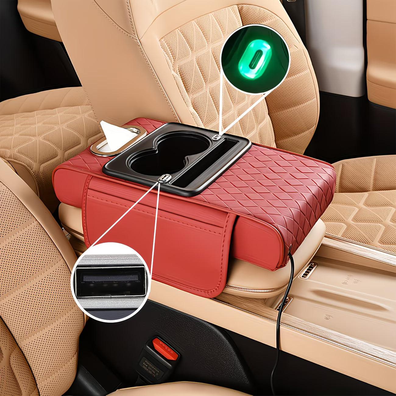 Almohadilla Elevadora para Consola Central de Auto con Cable de Datos Universal