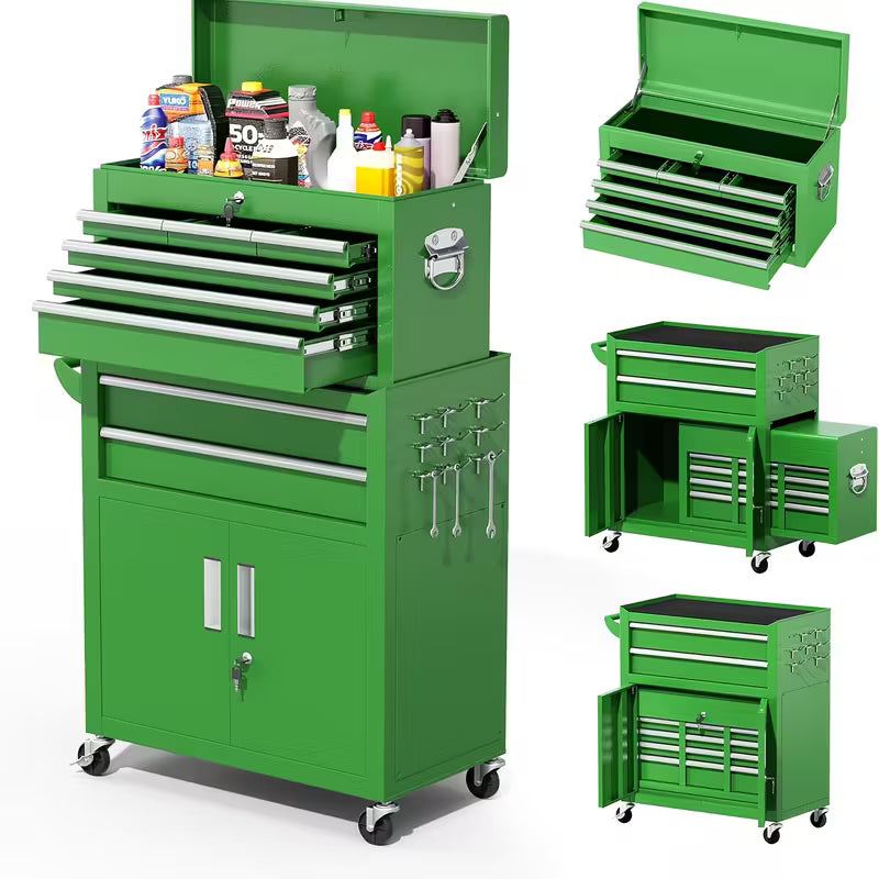 Caja de Herramientas Rodante 2 en 1 – 5 u 8 Cajones | Negro, Morado, Rosa
