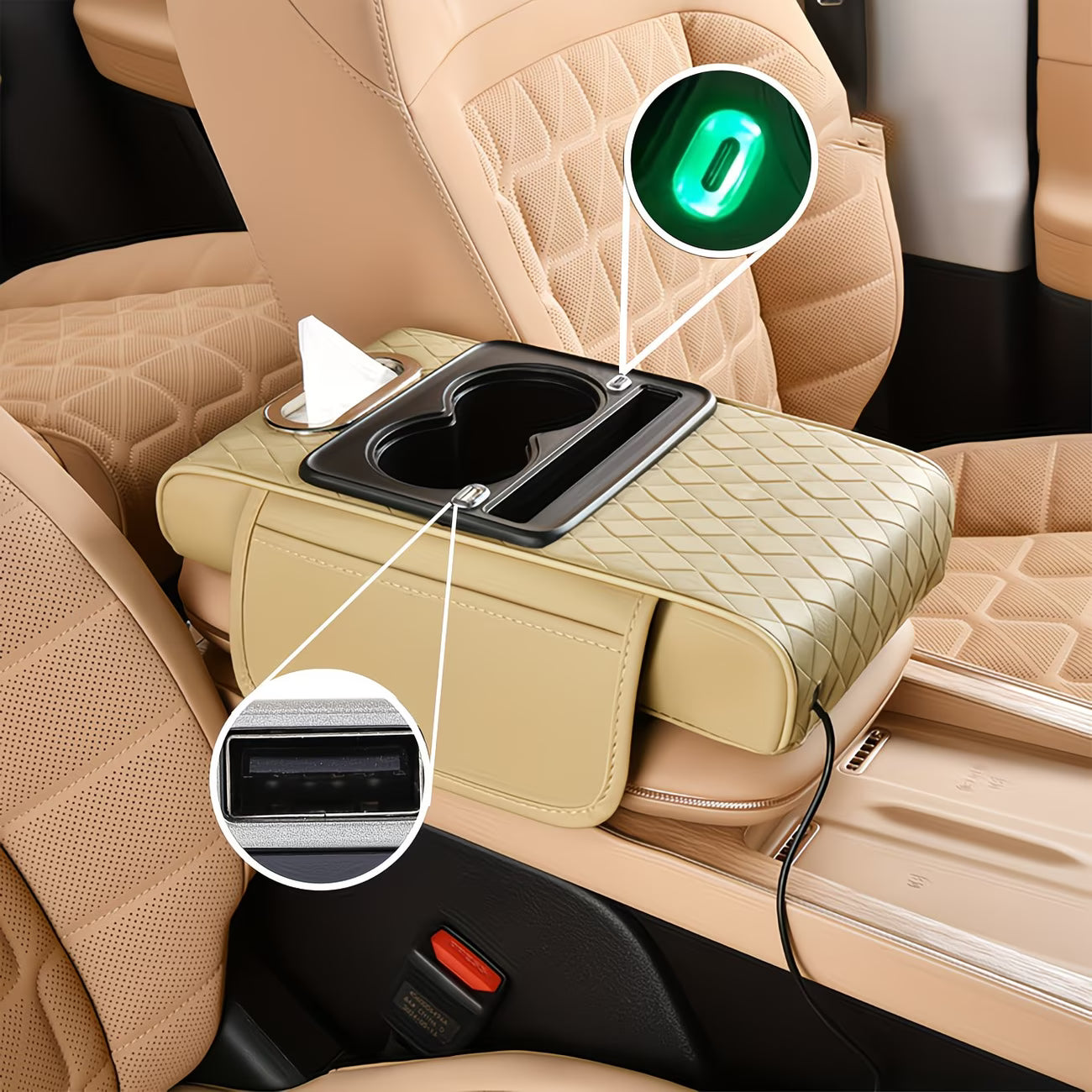 Almohadilla Elevadora para Consola Central de Auto con Cable de Datos Universal