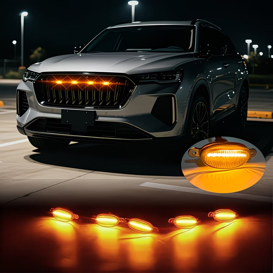 4 Piezas Luces de Rejilla LED Ámbar Lente Ahumada DC12V Carcasa Negra