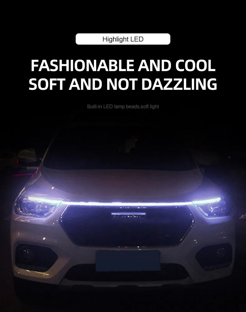 DIY Car Hood Flexible Led Strip Light 12V White Daytime Running Lights Decoration Backlight Long Auto Atmospere Lamp Universal