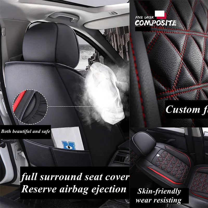 5D PU Leather Car Seat Covers Waterproof 5-Seats Truck Full Set Protector  Front+Rear Car Seat Cover