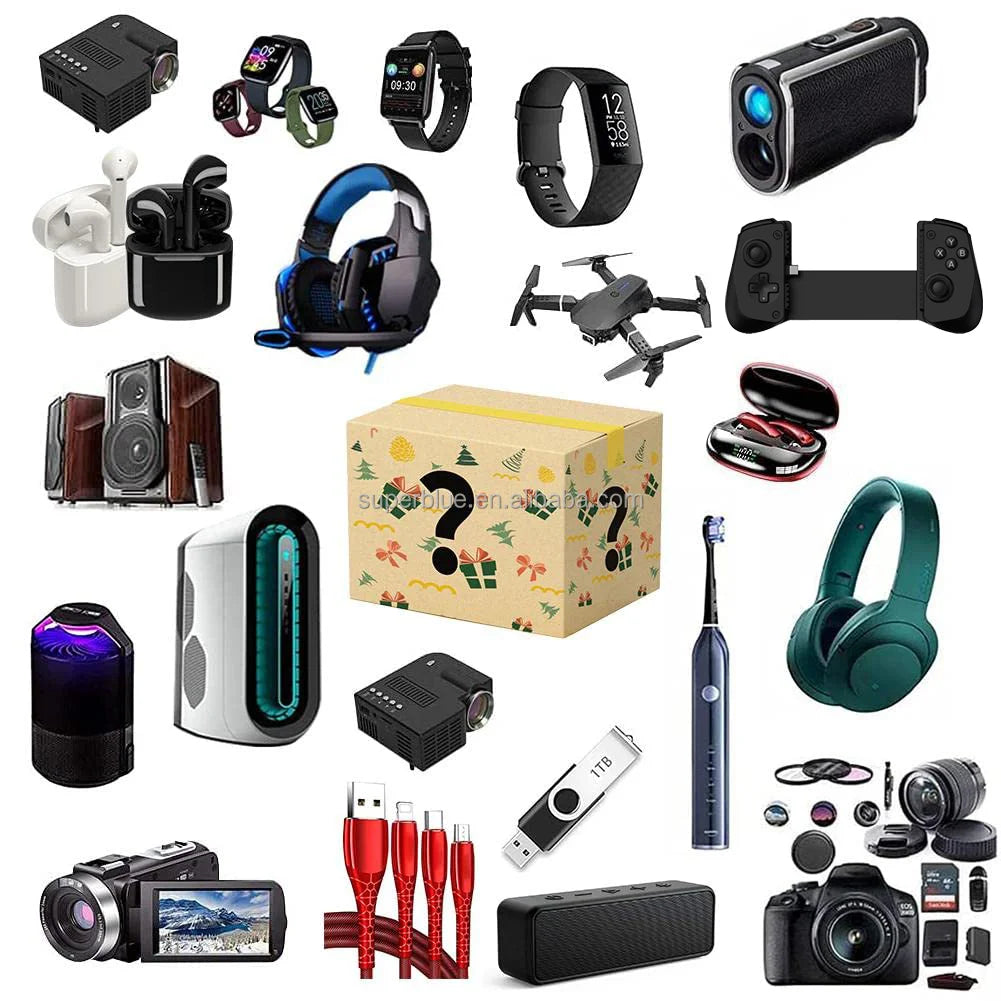 Electronic Ready to Ship Electronics Mystery Box High Value Surprise Gift with Earphone Speaker IPS Display Rubber Band Material