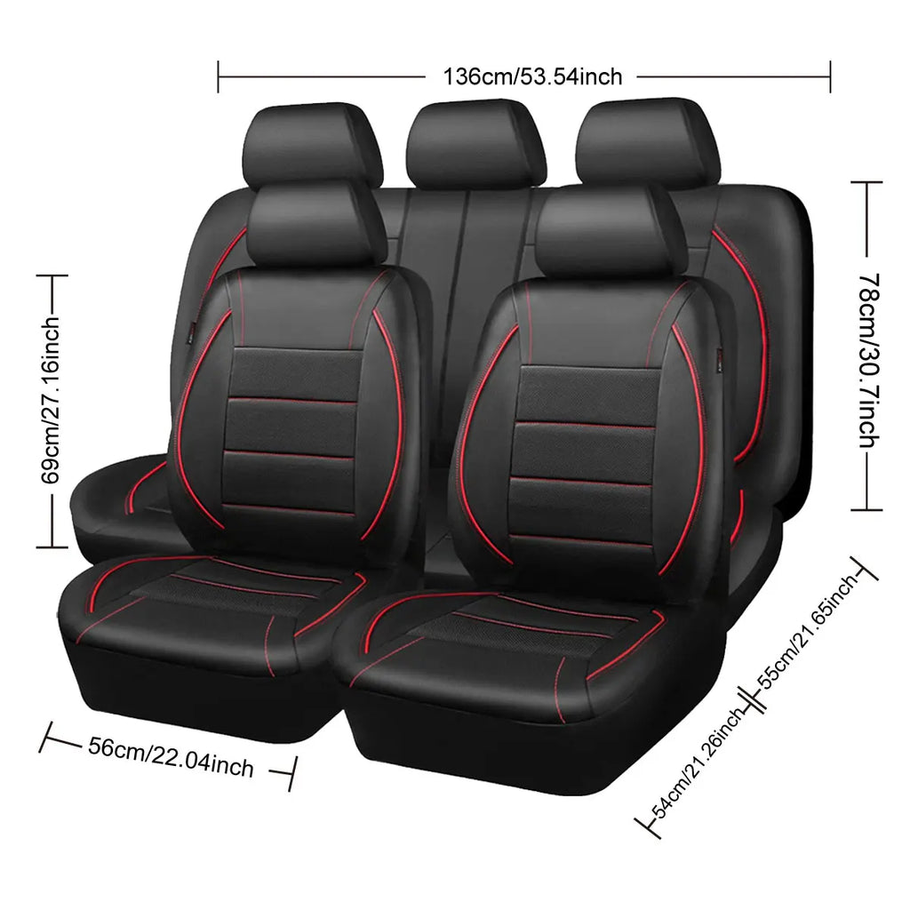 Universal Red Leather Waterproof 5-Seat Car Cover