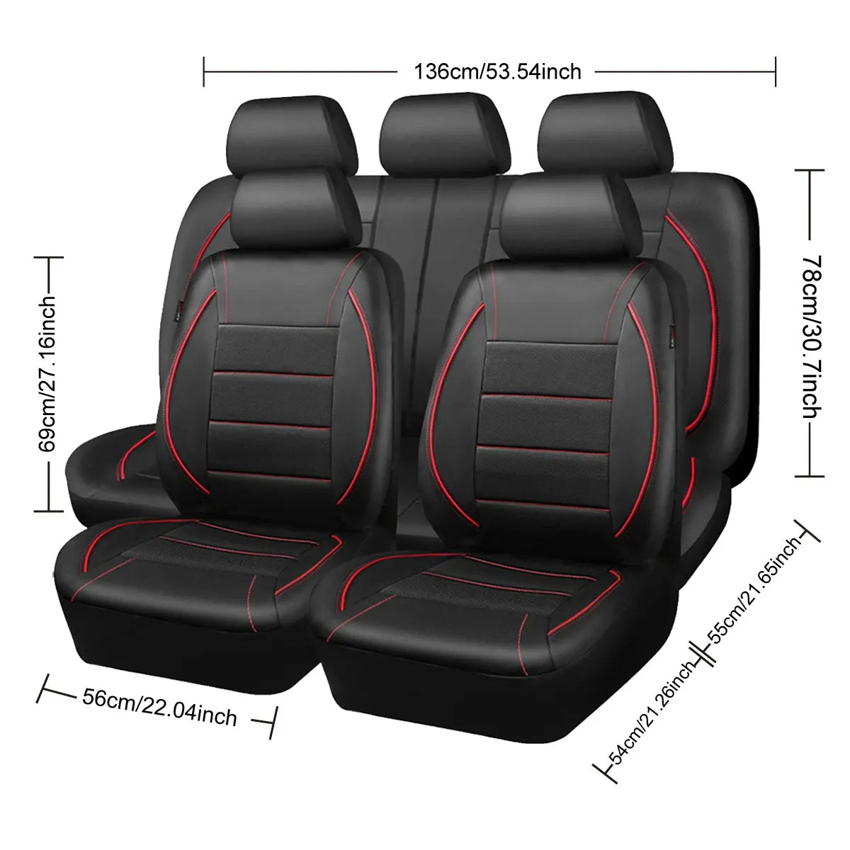 Universal Red Leather Waterproof 5-Seat Car Cover