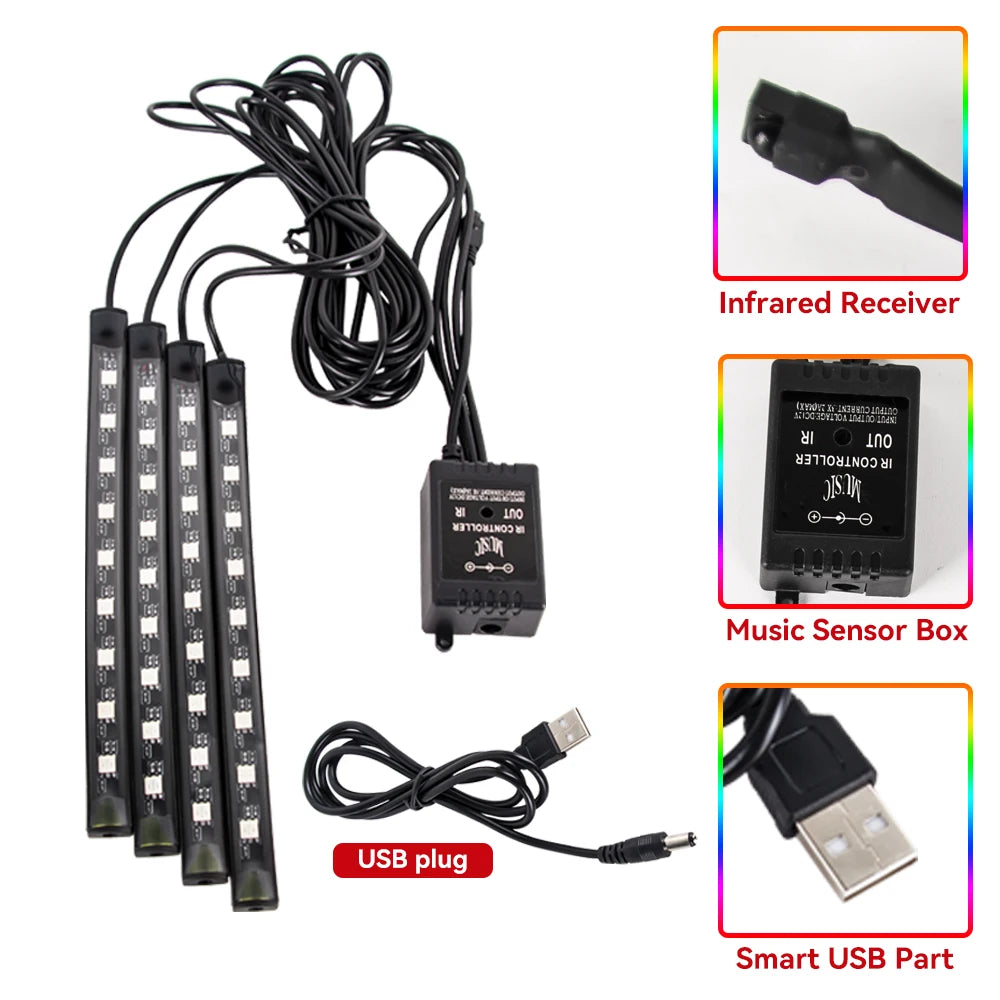 Kit LED RGB Ambiental – Tiras Piso, Sincronía Musical