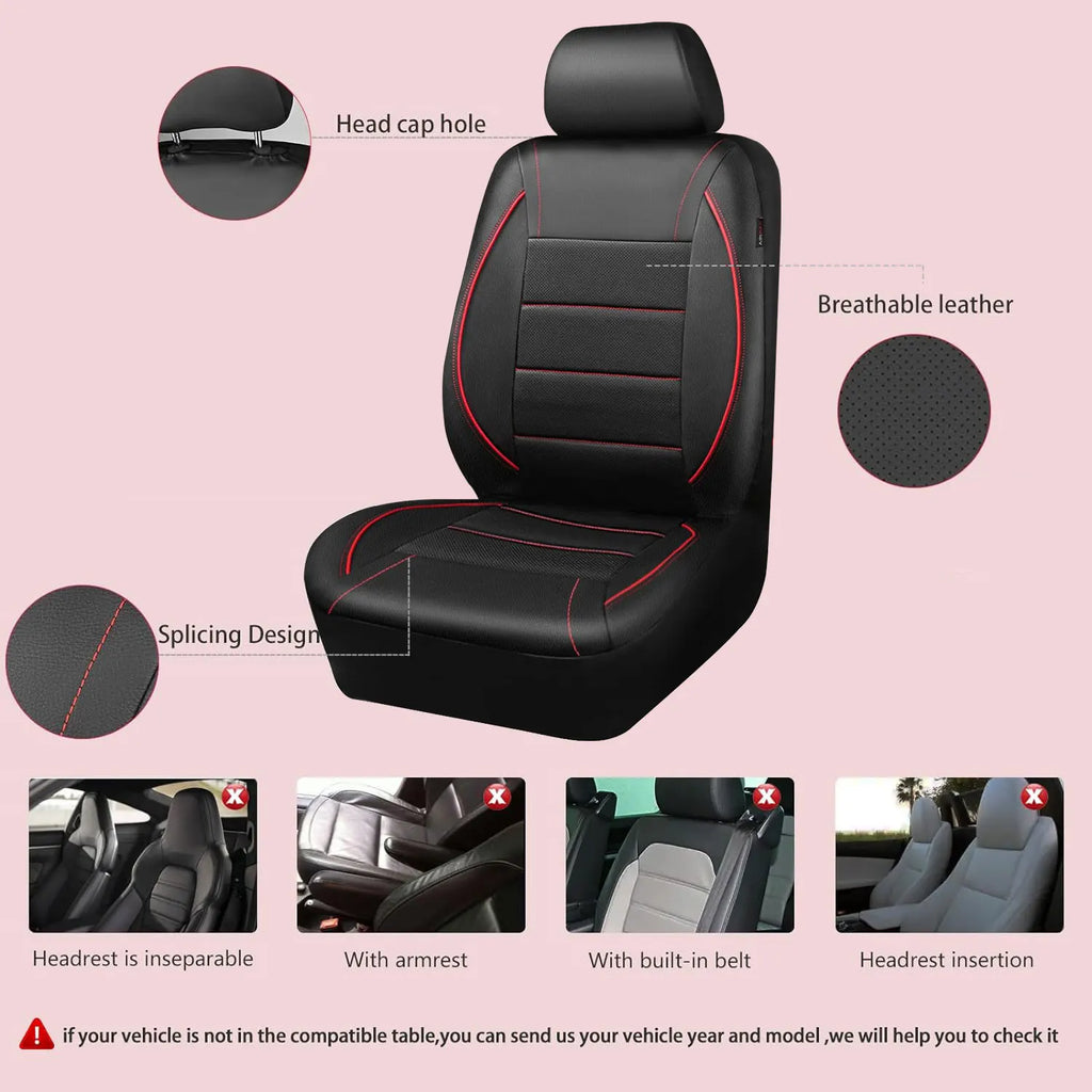 Universal Red Leather Waterproof 5-Seat Car Cover