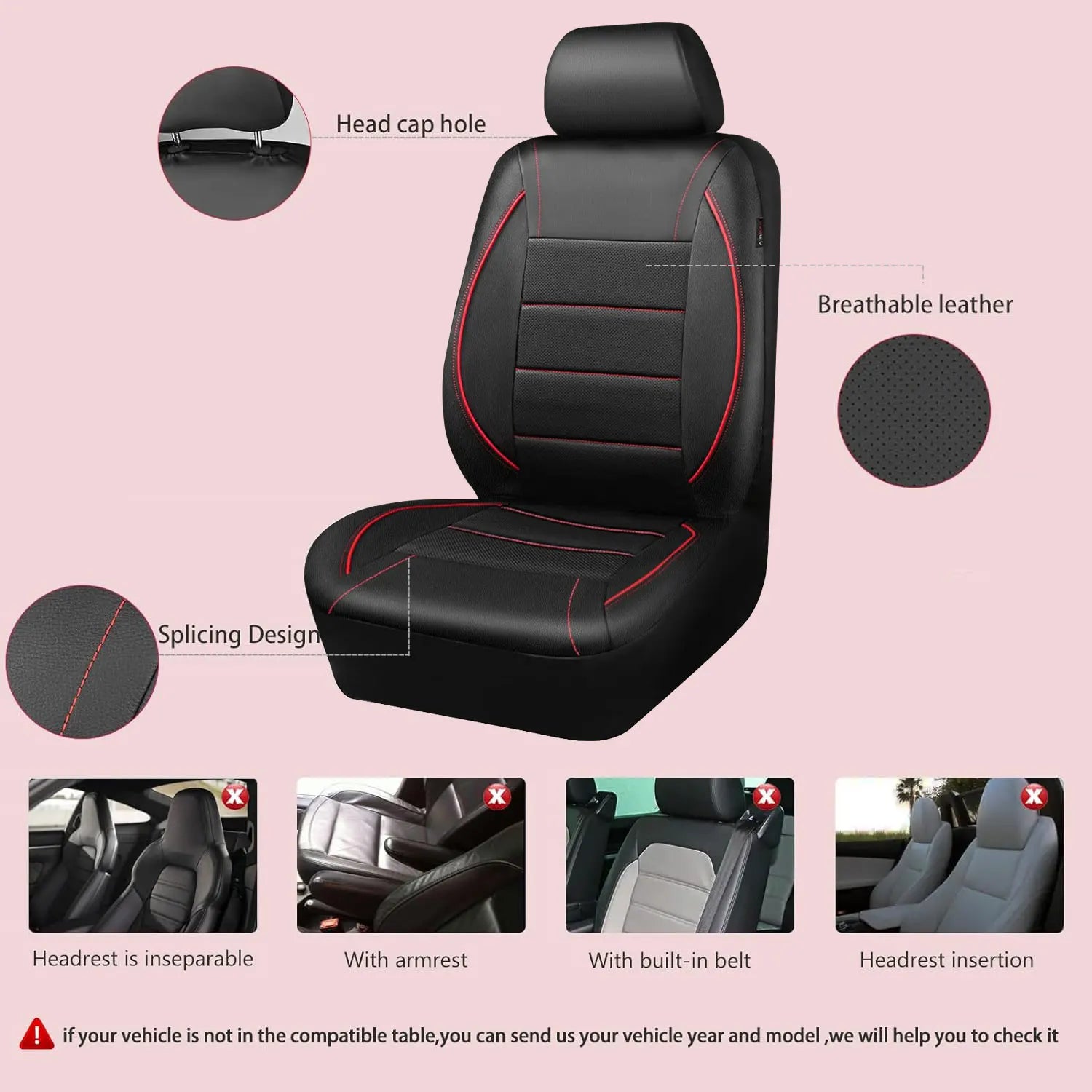 Universal Red Leather Waterproof 5-Seat Car Cover