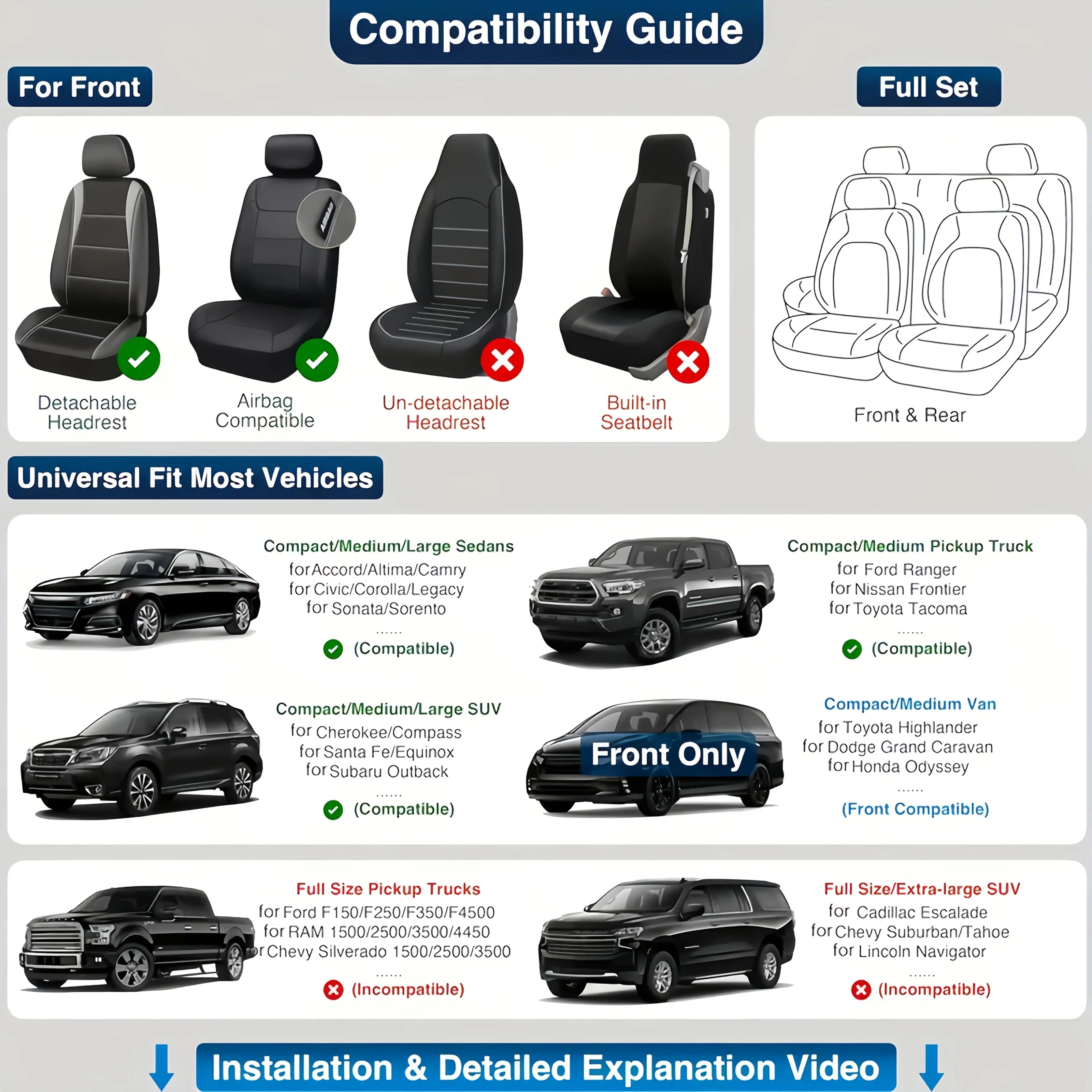 Universal 5-Piece PU Leather Car Seat Covers Set