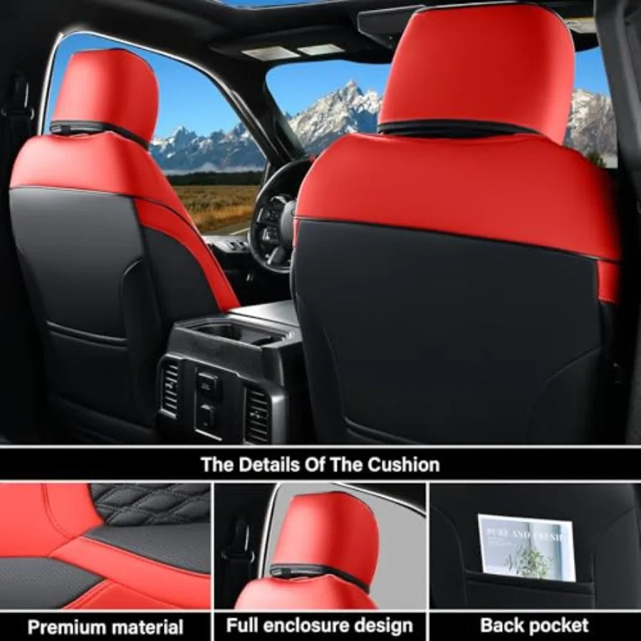 Fundas de Asiento de Cuero Premium para Dodge RAM 1500 / 2500 / 3500 – Con Detalle Rojo