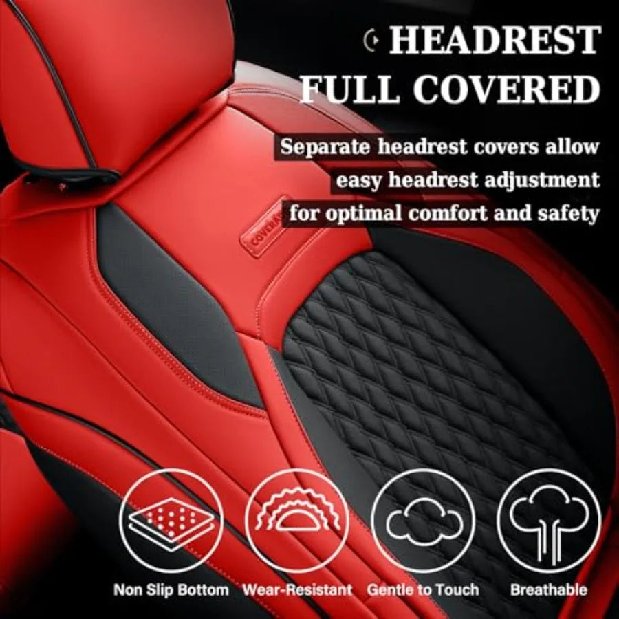 Fundas de Asiento de Cuero Premium para Dodge RAM 1500 / 2500 / 3500 – Con Detalle Rojo