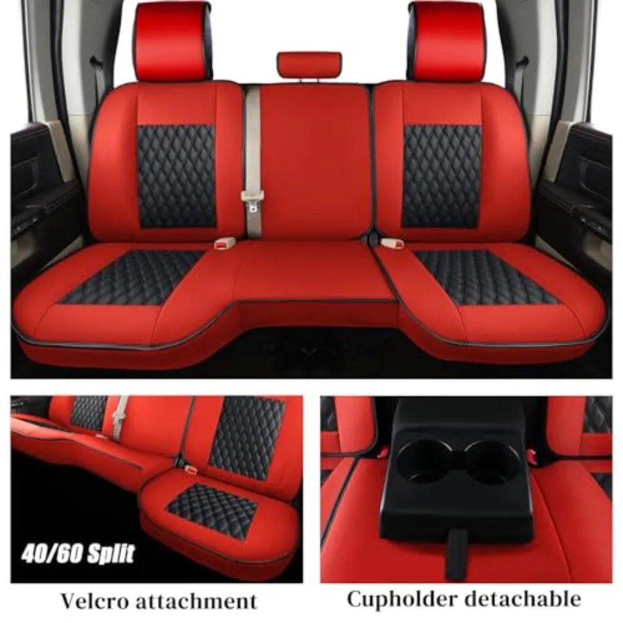 Fundas de Asiento de Cuero Premium para Dodge RAM 1500 / 2500 / 3500 – Con Detalle Rojo