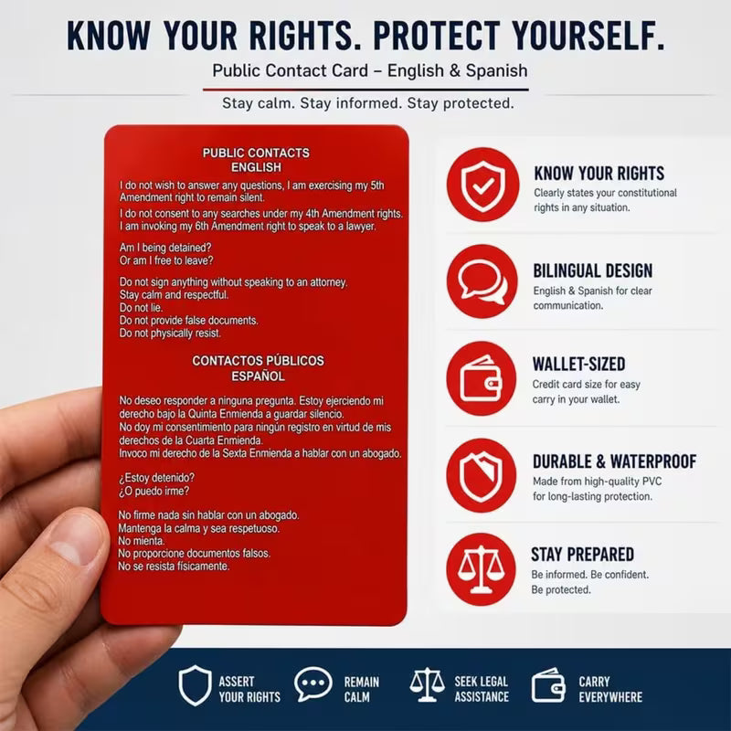 Red Card – Tarjeta Conoce Tus Derechos Constitucionales (Inglés/Español)