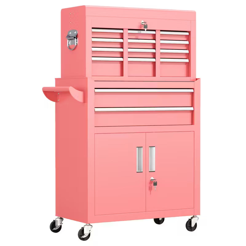 Caja de Herramientas Rodante 2 en 1 – 5 u 8 Cajones | Negro, Morado, Rosa