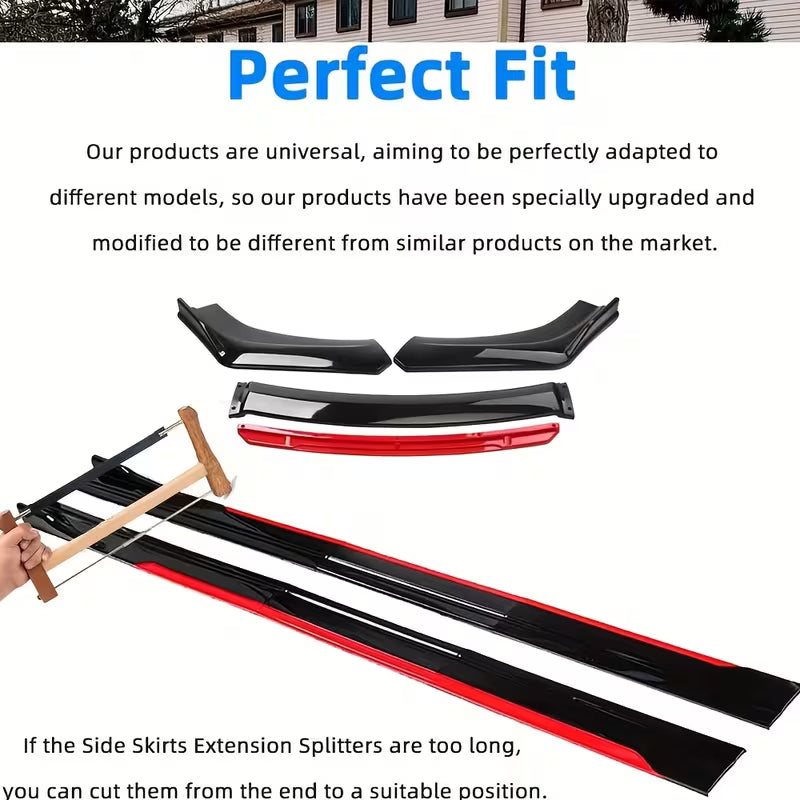Kit Body Kit Honda Accord / Civic – Labio Delantero + Faldones Laterales + Varillas | Negro Brillante con Rojo