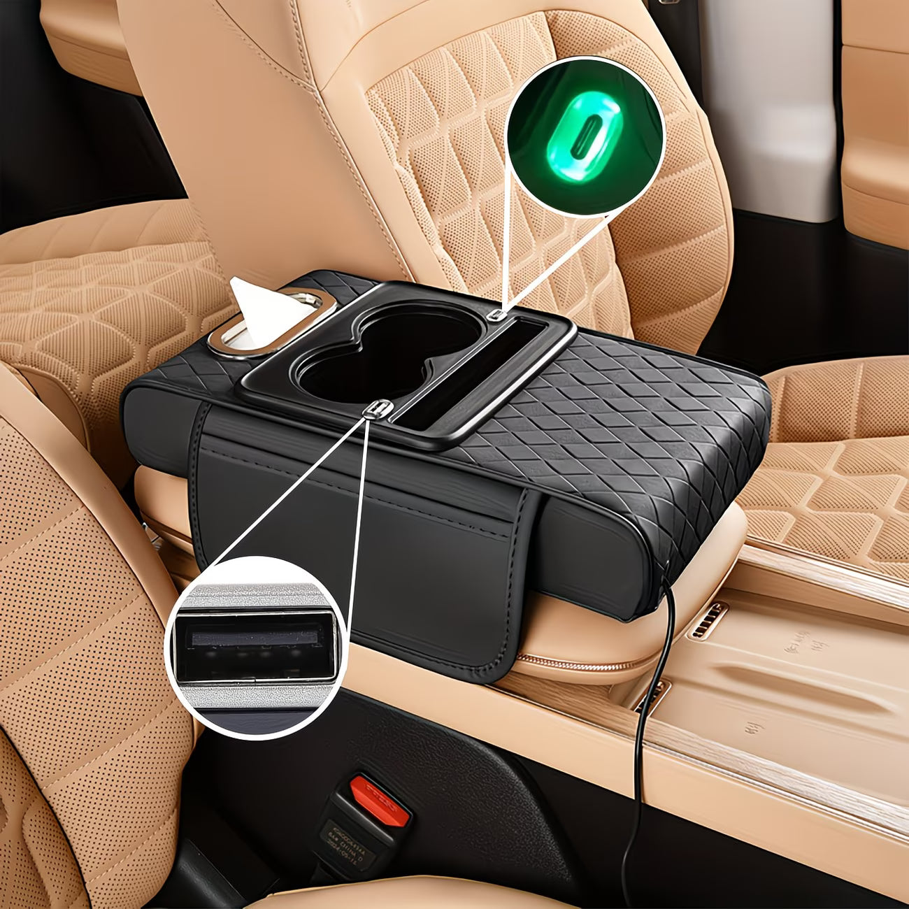 Almohadilla Elevadora para Consola Central de Auto con Cable de Datos Universal