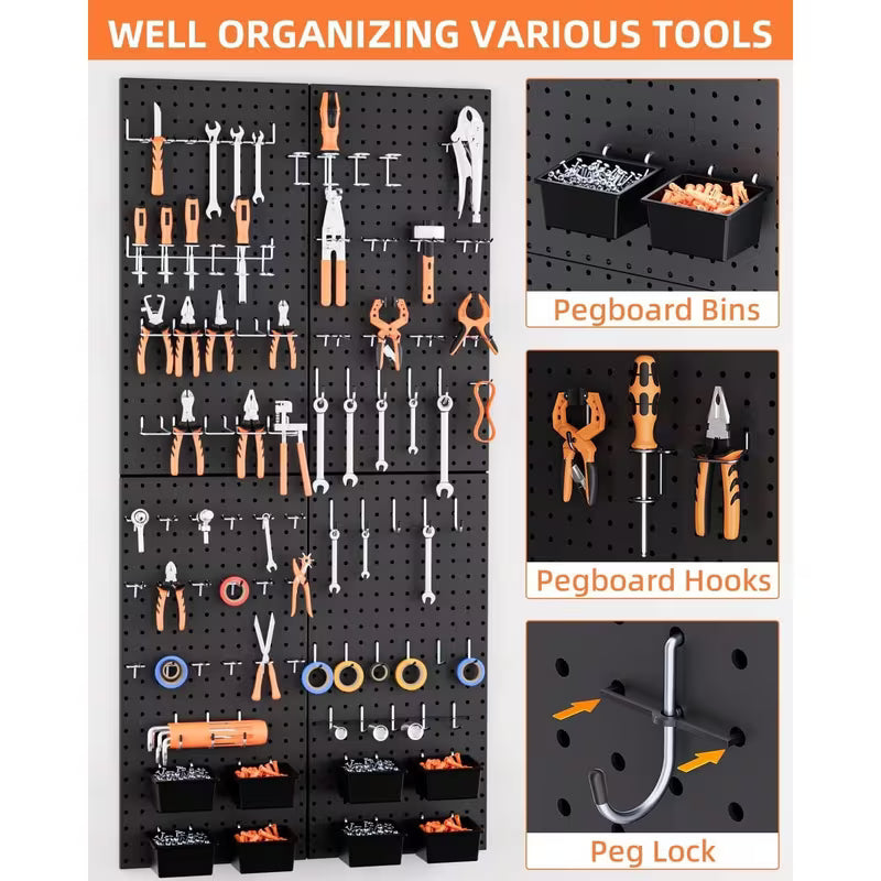 Kit Organizador de Pared Tablero Perforado Metal 158 Piezas