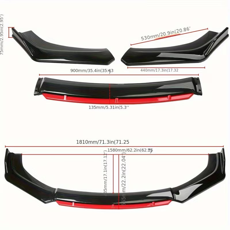 Kit Body Kit Honda Accord / Civic – Labio Delantero + Faldones Laterales + Varillas | Negro Brillante con Rojo